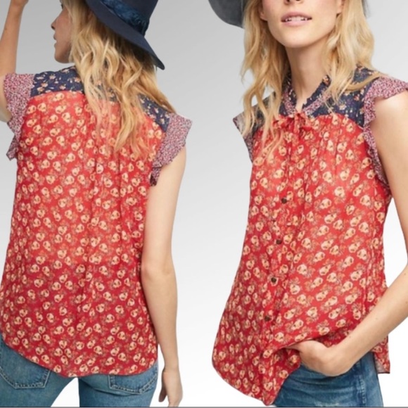 Floral Red and Blue Women's Top - Picture 1 of 11